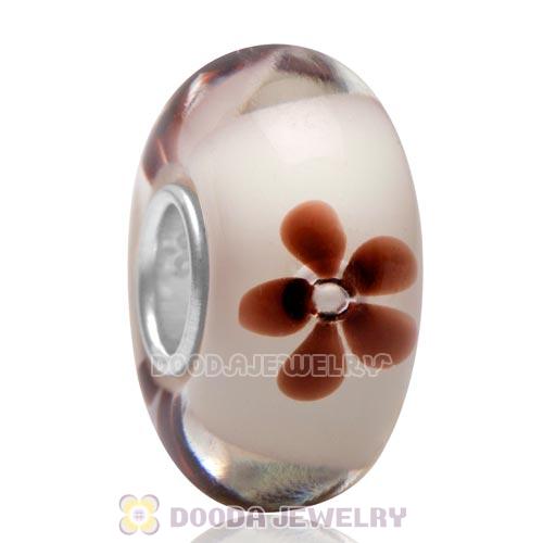 High Class European Style Brown Flower Glass Beads with 925 Silver Single Core