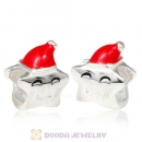 European Style Christmas Lucky Star Charm Beads Enamel Red Christmas Hats