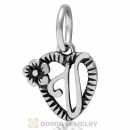 New Style Authentic Sterling Silver Heart Dangle Letter V Beads