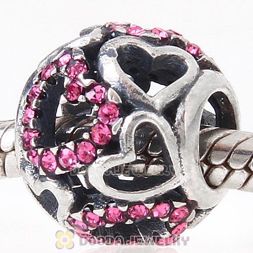 Sterling Silver love Hearts Charm with Rose Heart Austrian Crystal