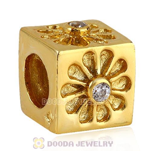 Gold Plated European Style Silver Beads with Stone