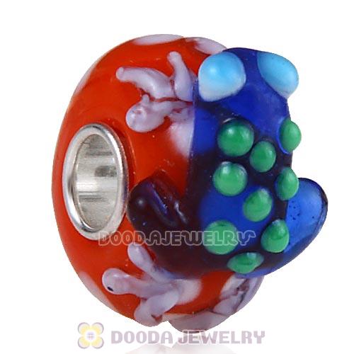 European Style Red Faceted Lampwork Glass Animal Frog Beads in 925 Silver Core 