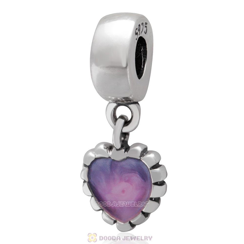 925 Sterling Silver Enamel Heart Dangle Charm Bead