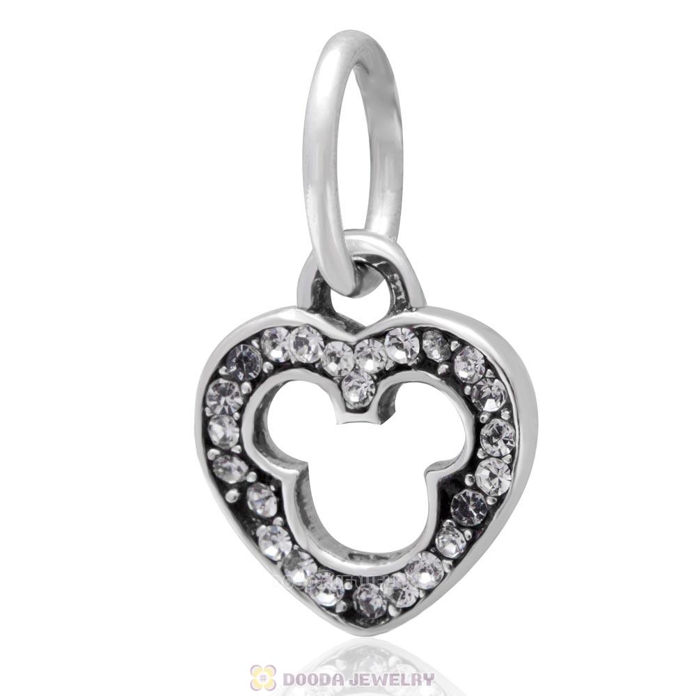 925 Sterling Silver Love Mickey Heart Charms with Clear Australian Crystal