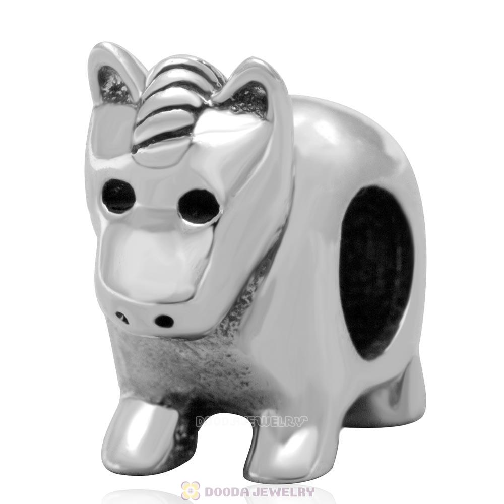 Antique Sterling Silver Horse Bead and Charm