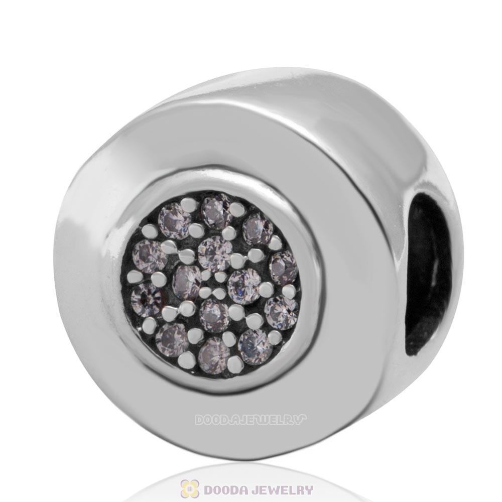  European 925 Sterling Silver Signature Charm Bead with Clear CZ