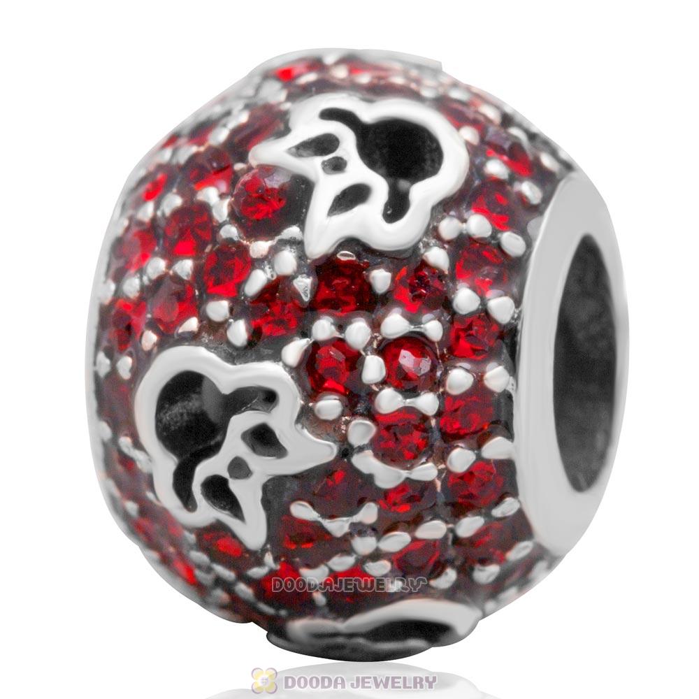 European Style Sterling Silver Minnie Head Charm With Light Siam Austrian Crystal