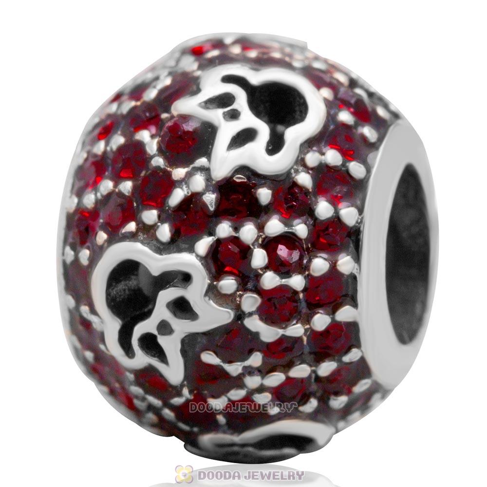 European Style Sterling Silver Minnie Head Charm With Siam Austrian Crystal