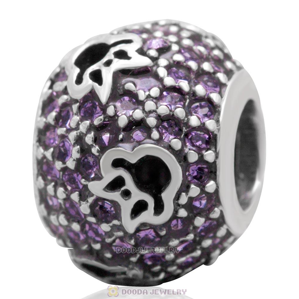 European Style Sterling Silver Minnie Head Charm With Tanzanite Austrian Crystal