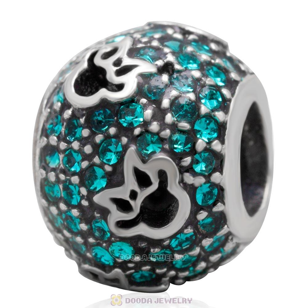 European Style Sterling Silver Minnie Head Charm With Blue Zircon Austrian Crystal