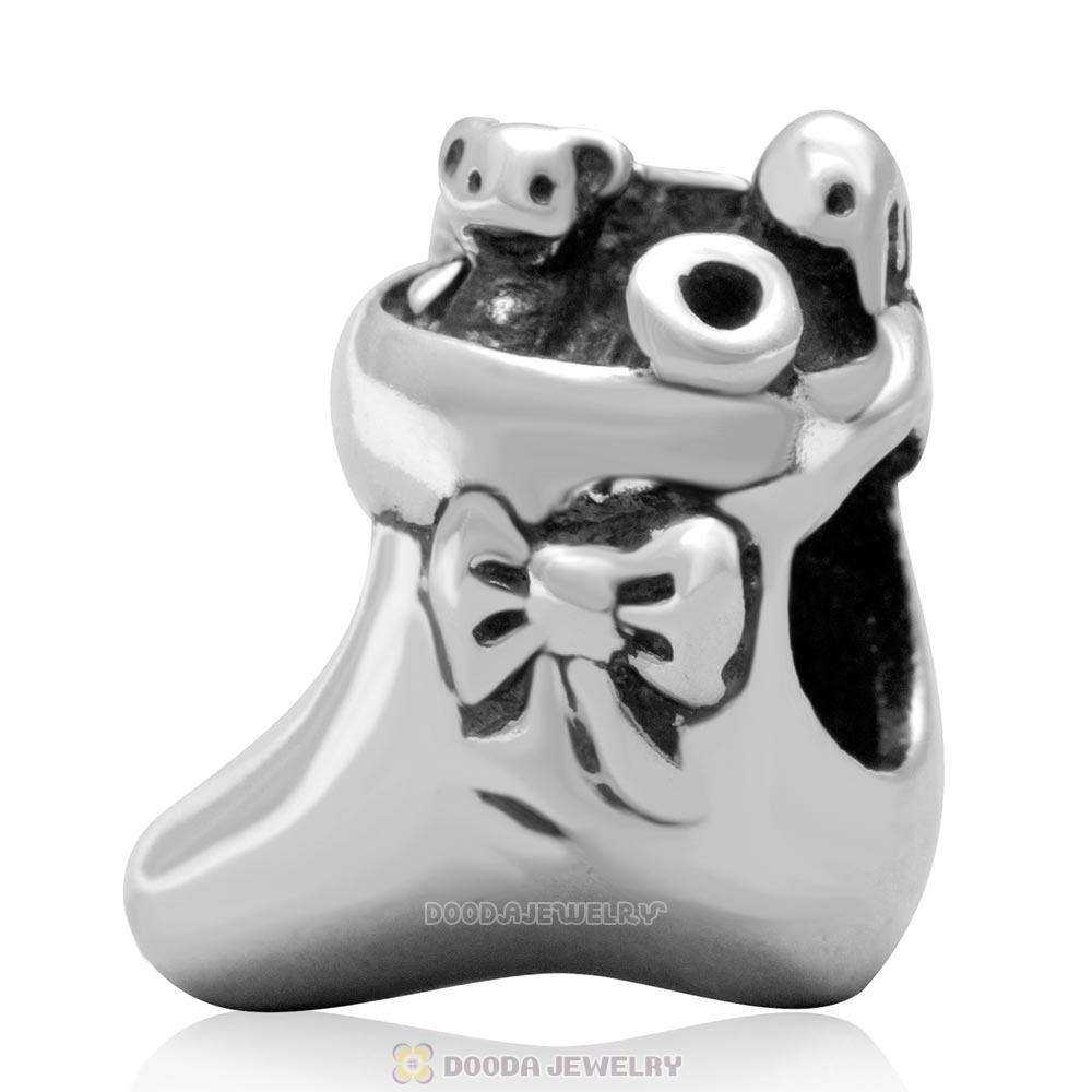 925 Sterling Silver Stocking of Santa Charm Bead for Christmas