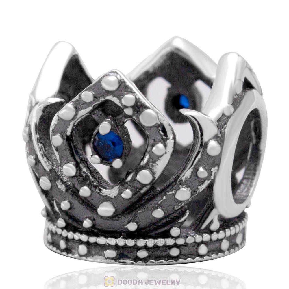 Antique Sterling Silver Frozen Elsas Crown Bead with Sparkling CZ