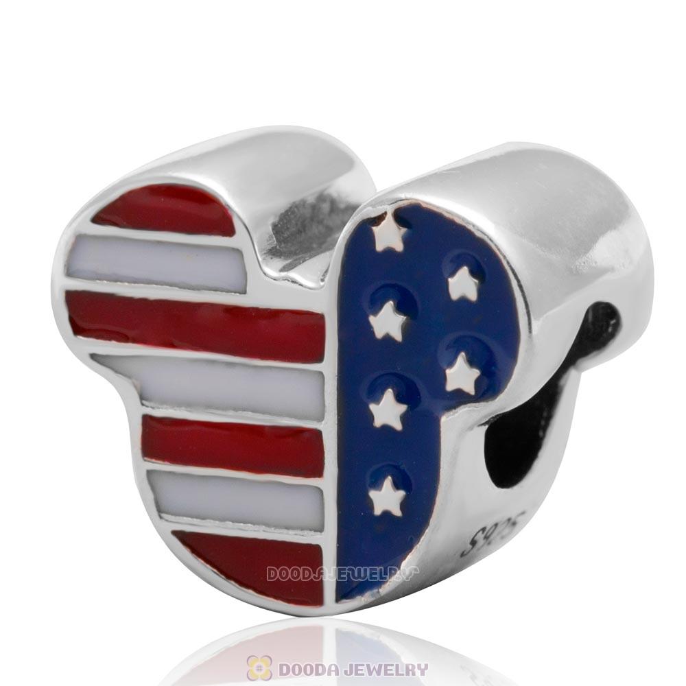 925 Sterling Silver Mickey America Enamel Charm Bead