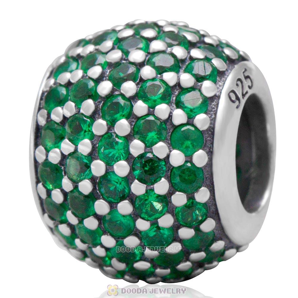 925 Sterling Silver Emerald Pave Lights with Emerald CZ Bead