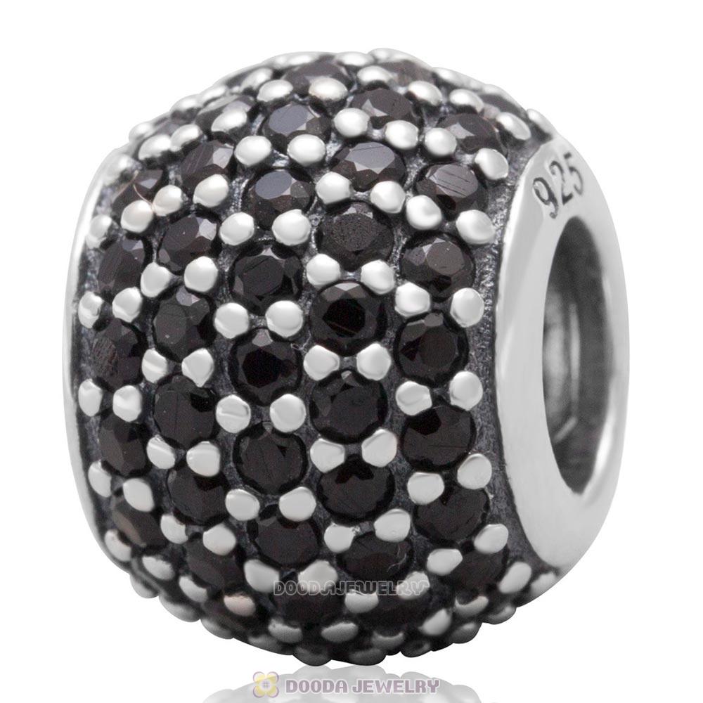 925 Sterling Silver Jet Pave Lights with Jet CZ Bead 