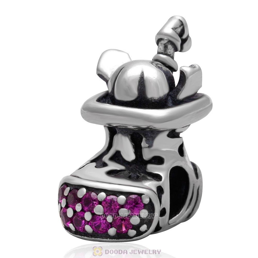 925 Sterling Silver Christmas Boot European Charm Bead with Sparkling Stone