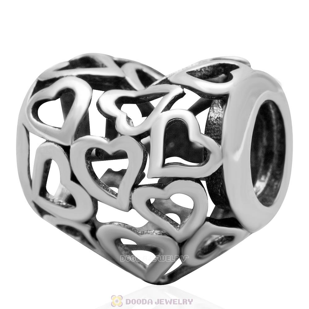 European 925 Sterling Silver Openwork Heart Charm Bead