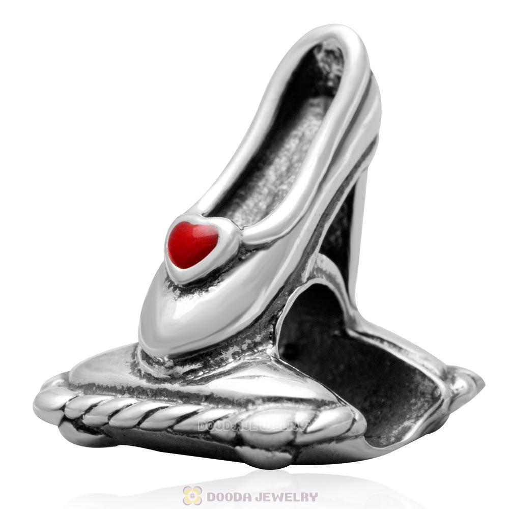925 Sterling Silver High Heel Charm Bead with Enamel Heart