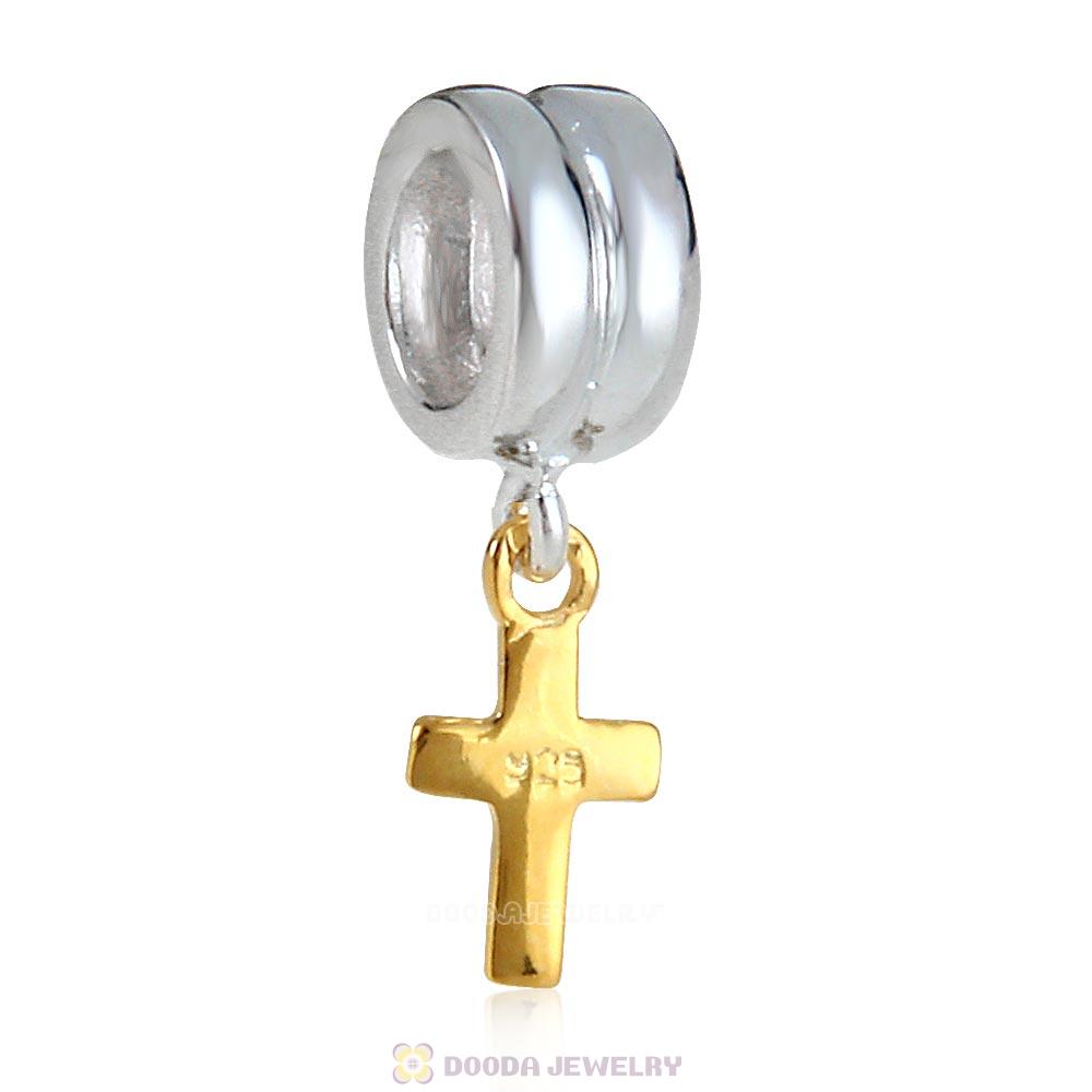 Charm Jewelry 925 Silver Beads Dangle Gold Plated Cross