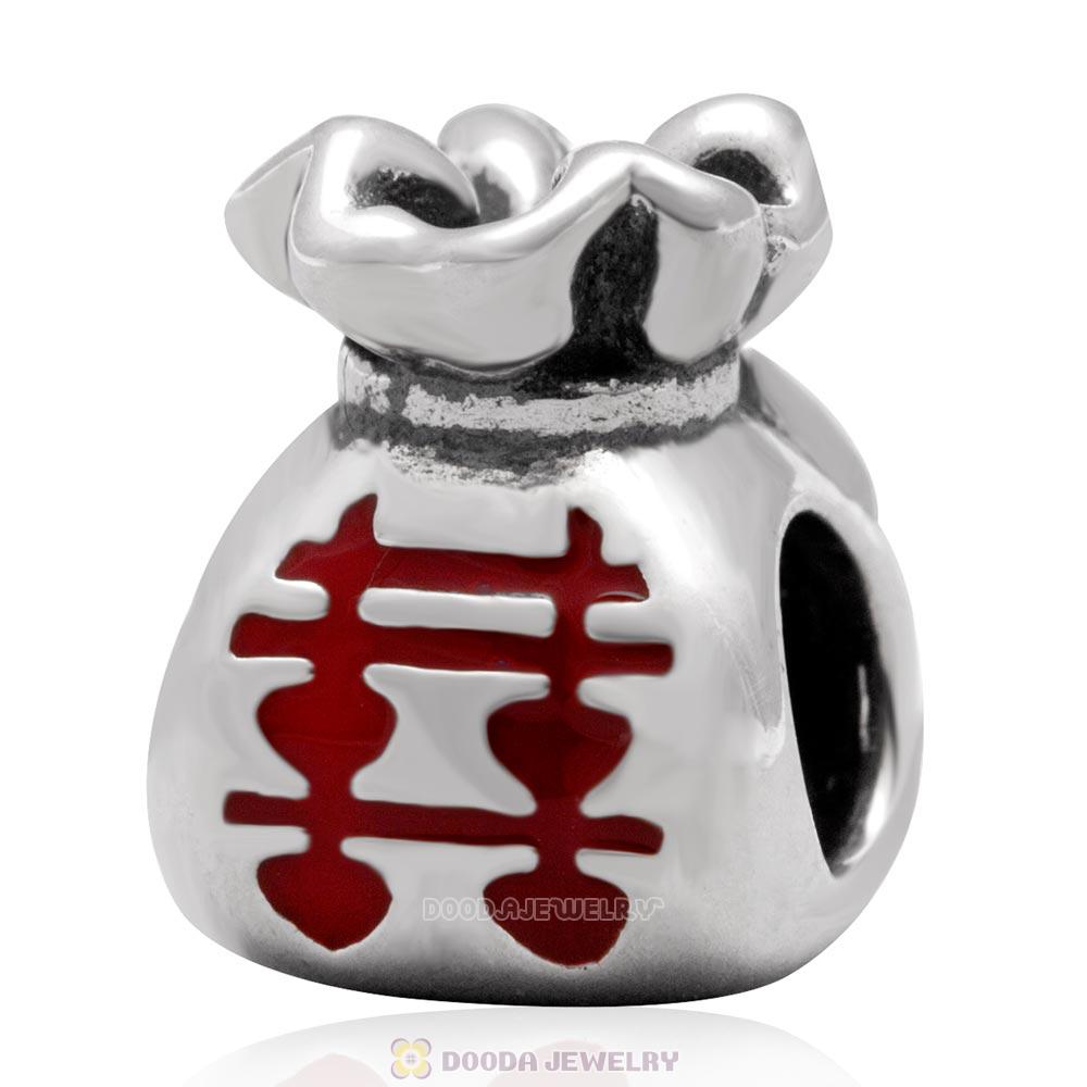 925 Sterling Silver Wedding Candies Charm Bead Red Enamel