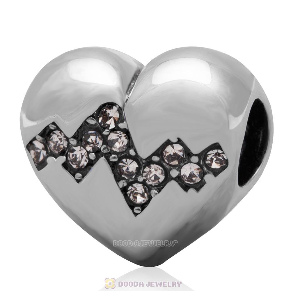925 Sterling Silver Heart Bead with Clear Australian Crystal