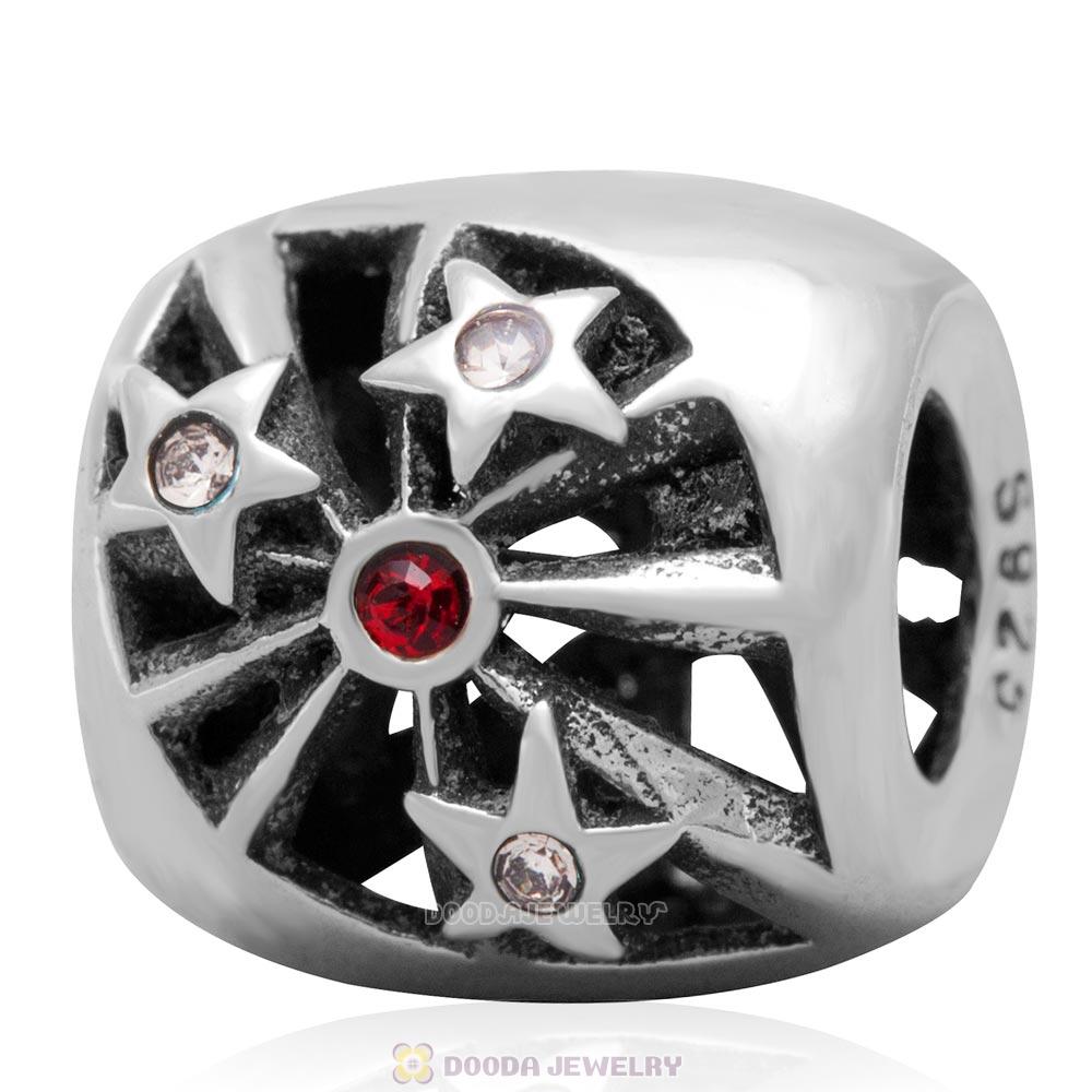 Sterling Silver Twinkle Star Charm Clear and Red Australian Crystal Bead