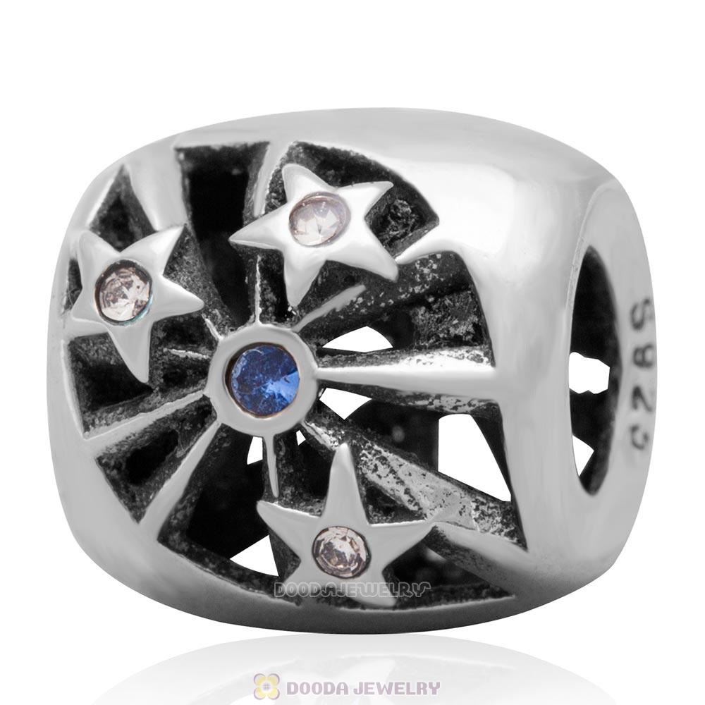 Sterling Silver Twinkle Star Charm Clear and Blue Australian Crystal Bead