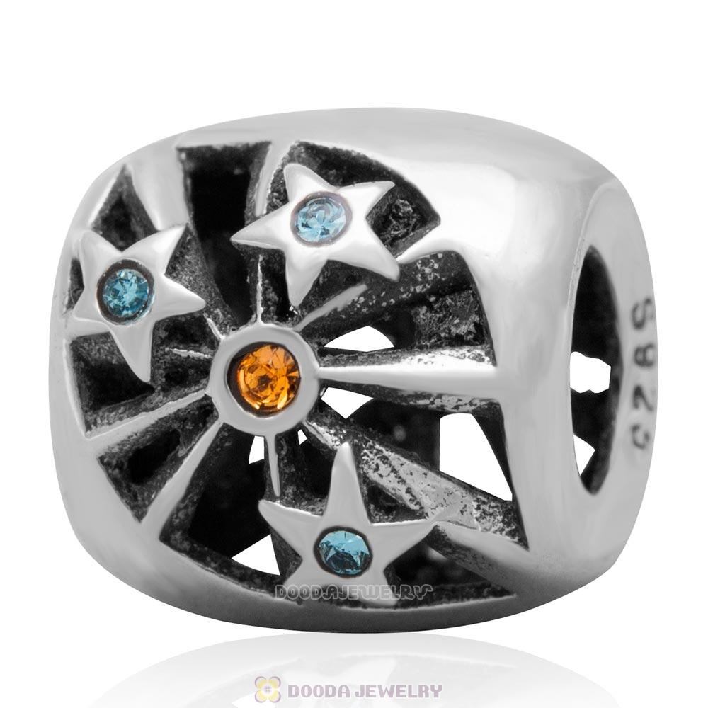 Sterling Silver Twinkle Star Charm Blue and Yellow Australian Crystal Bead