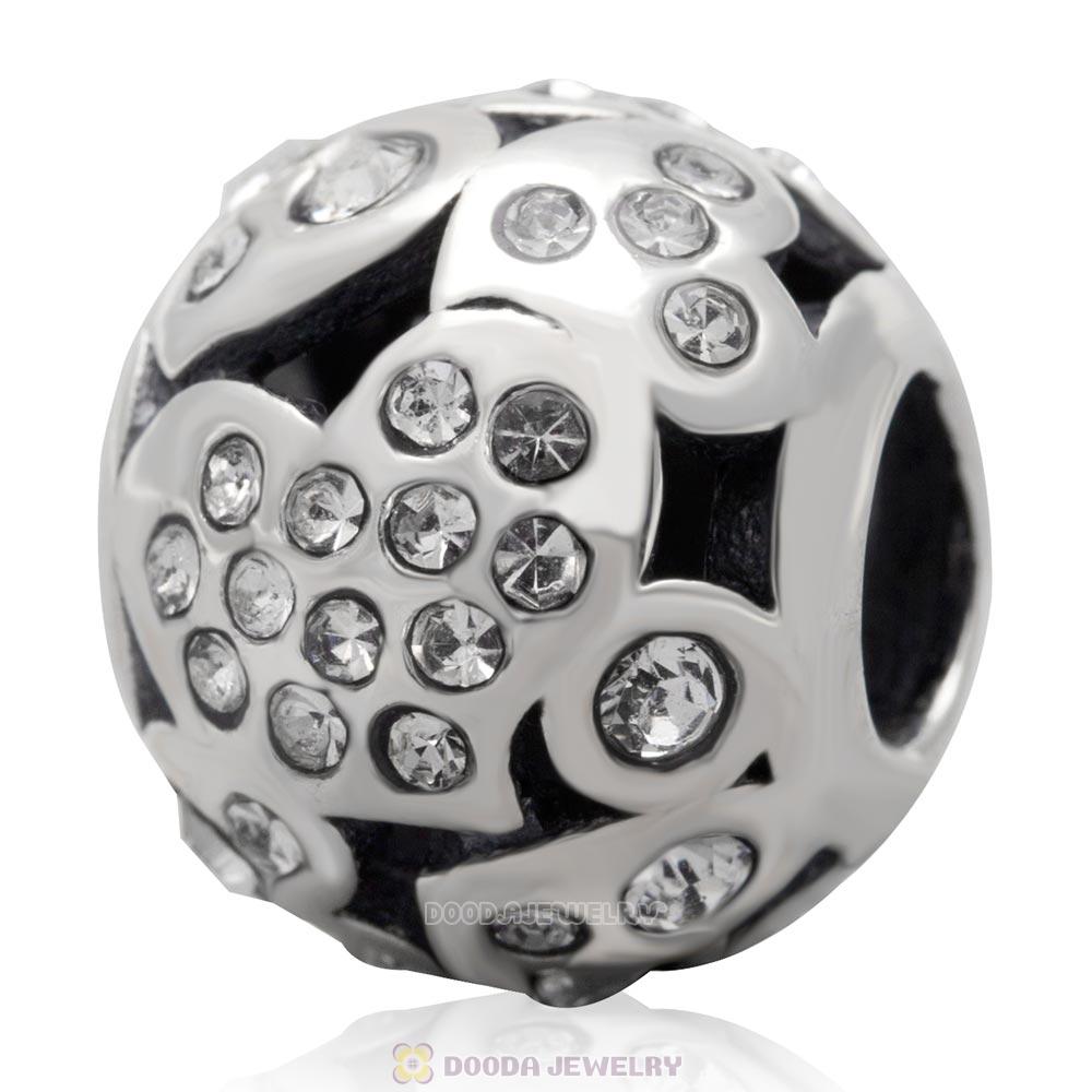 Sterling Silver Love Heart Charm Bead with Pave Clear Australian Crystal