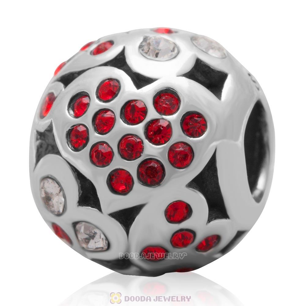 Sterling Silver Love Heart Charm Bead with Pave Lt Siam Australian Crystal