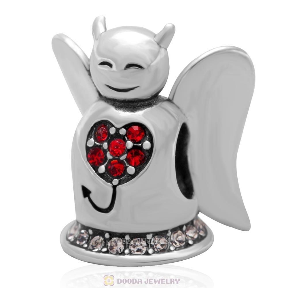 Sterling Silver European Charm Loving Angel Bead with Lt Siam Crystal