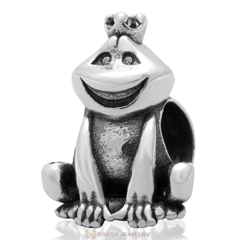 Sterling Silver Frog Prince Charm Bead with Emerald Austrian Crystal
