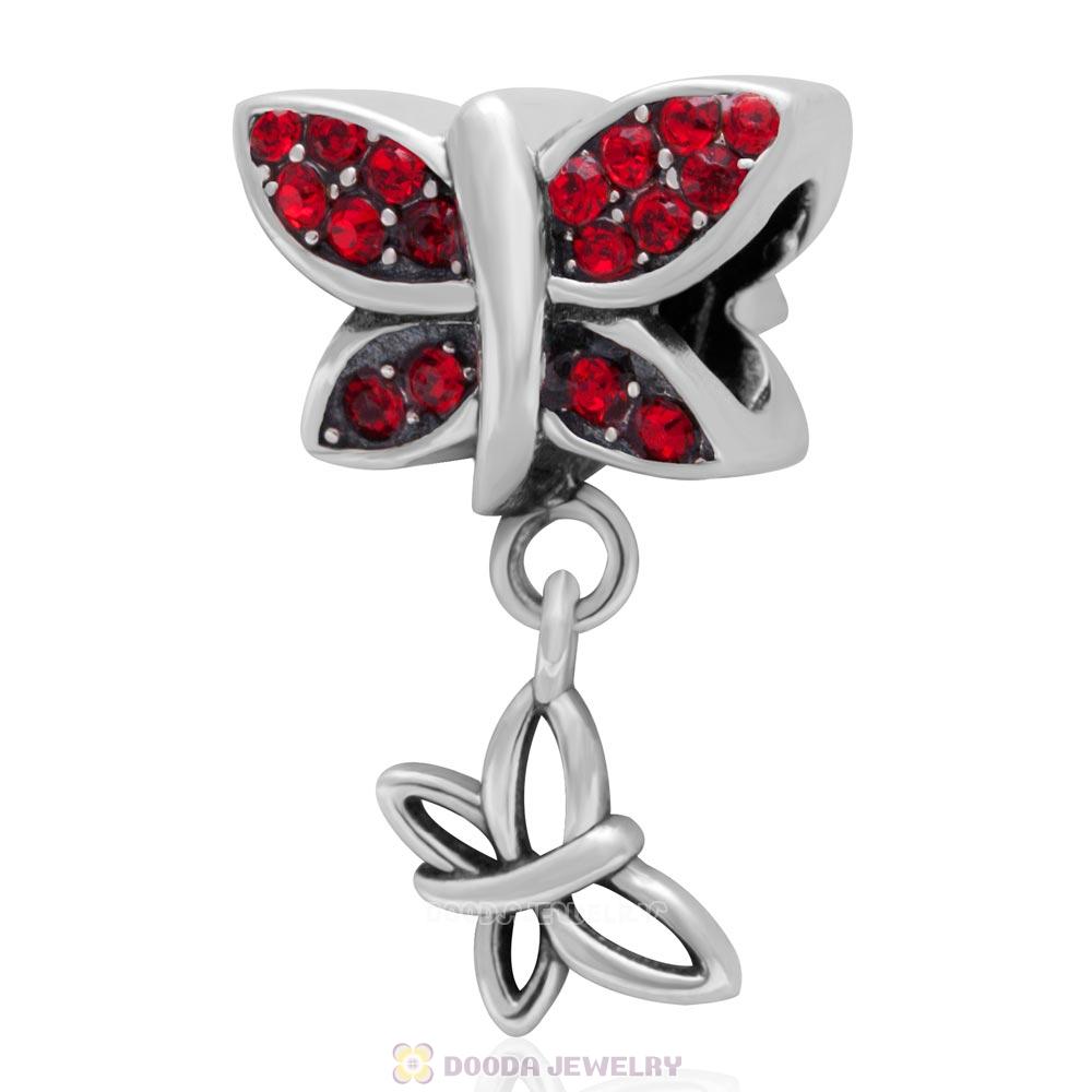 925 Sterling Silver Big Red Butterfly Pendant High Quality Lt.Siam Crystal Pendant
