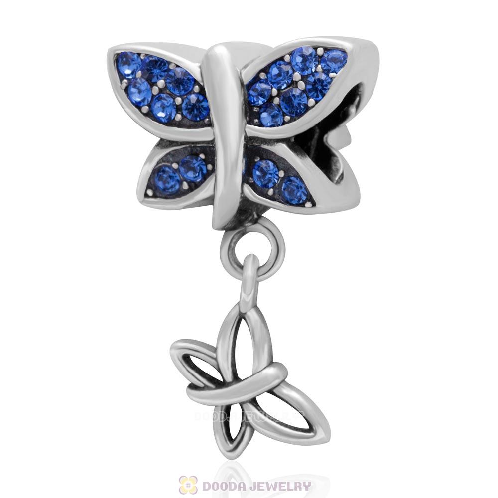 Sterling Silver Come Fly With Me Charm with Sapphire Austrian Crystal