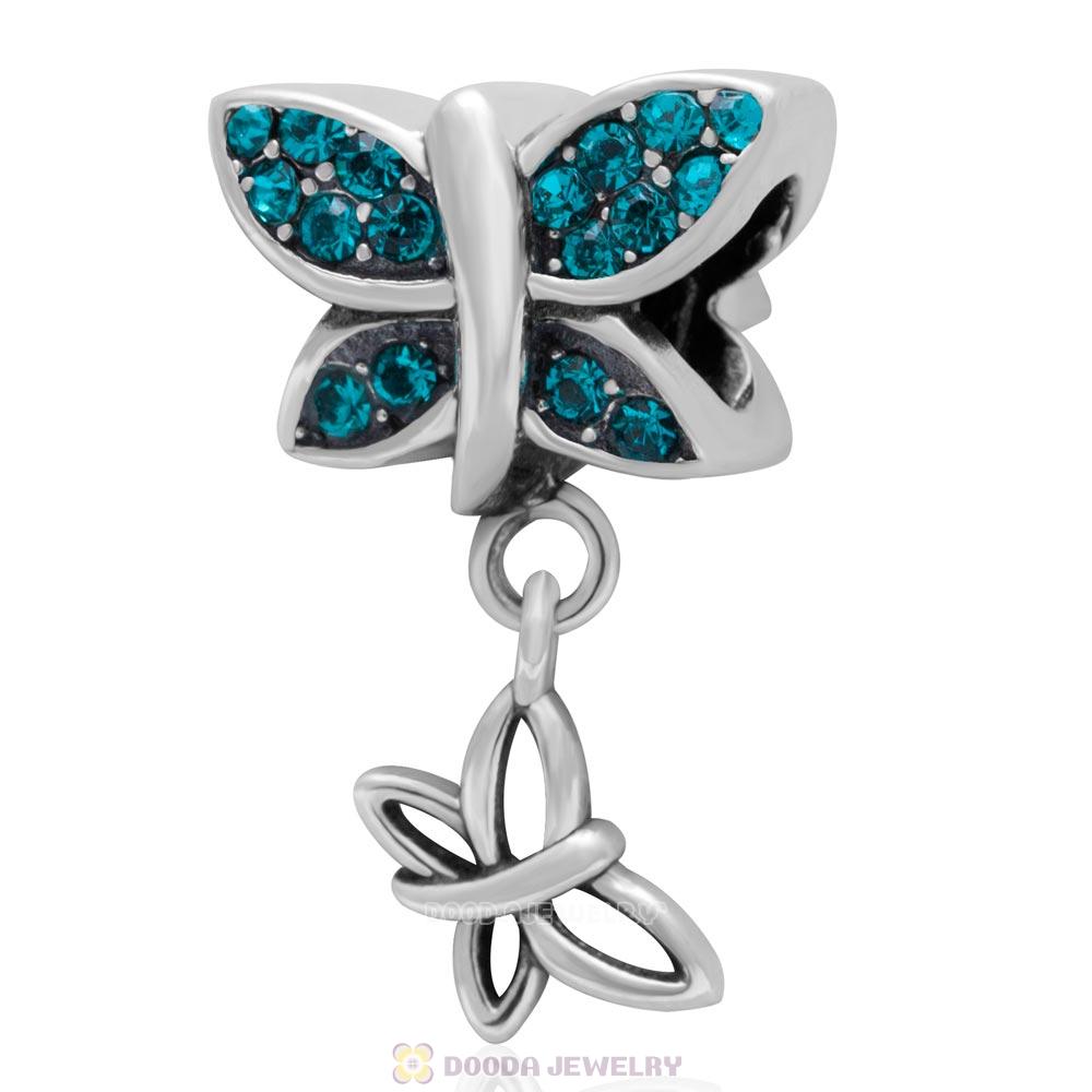 925 Sterling Silver Come Fly With Me Charm with Blue Zircon Austrian Crystal