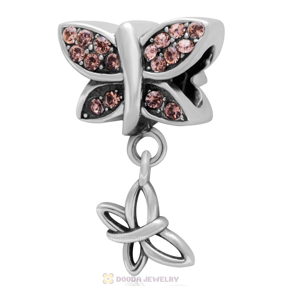 925 Sterling Silver Come Fly With Me Charm with Light Peach Austrian Crystal