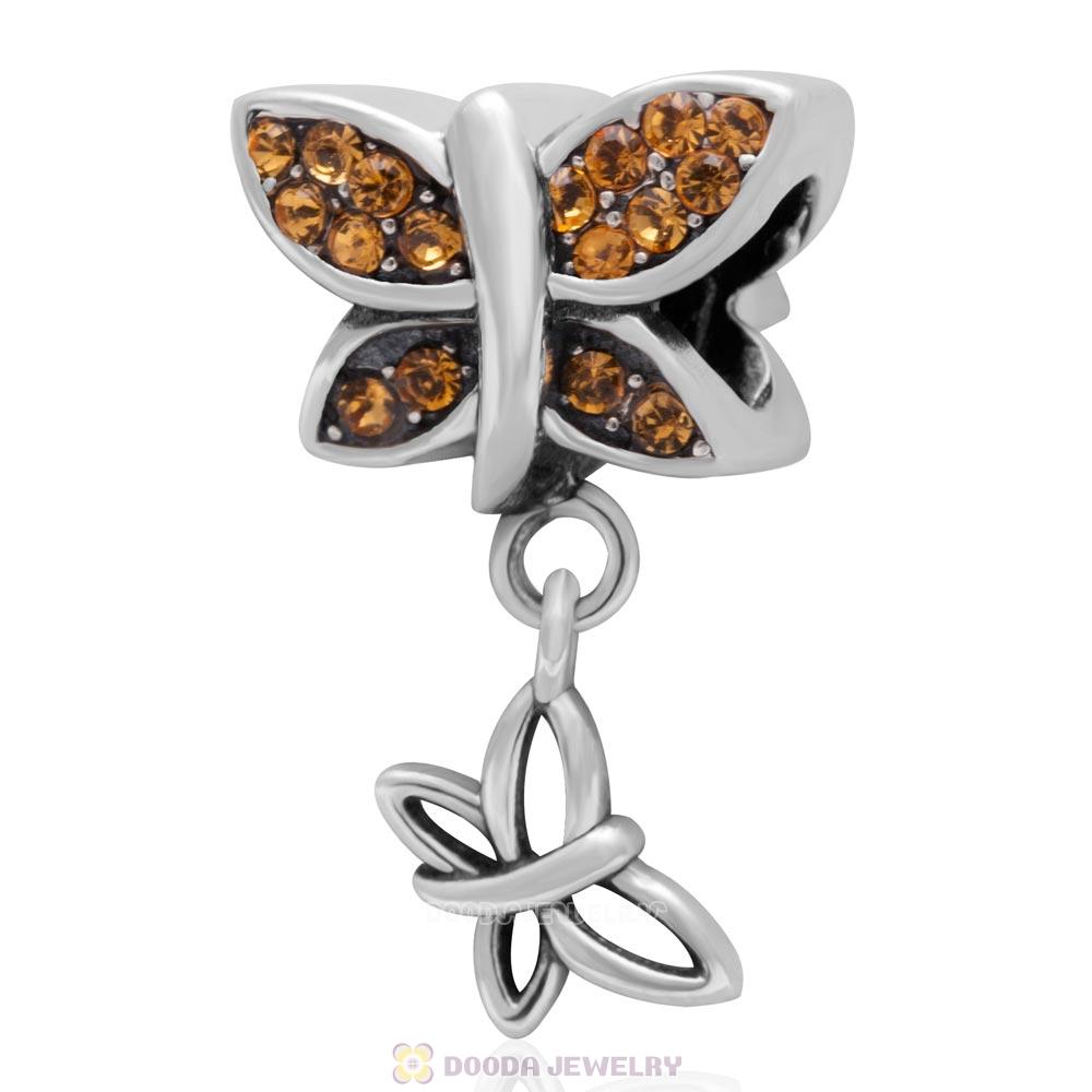 925 Sterling Silver Come Fly With Me Charm with Topaz Austrian Crystal