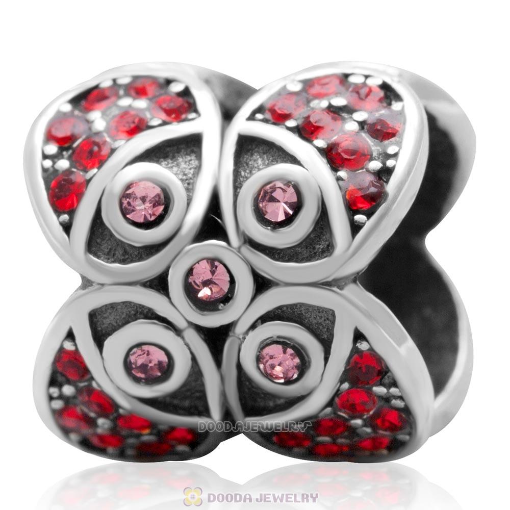 Sterling Silver European Bead with Lt Siam Australian Crystal