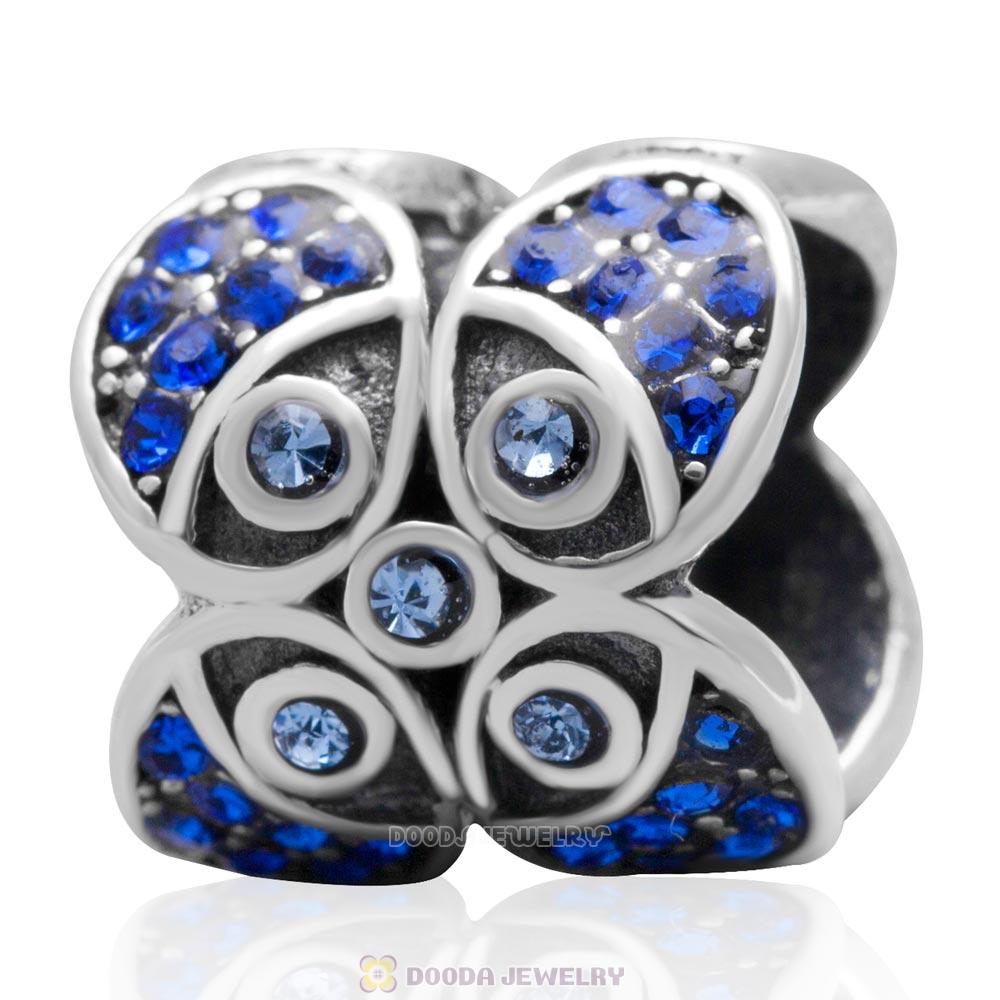 Sterling Silver European Bead with Sapphire Australian Crystal