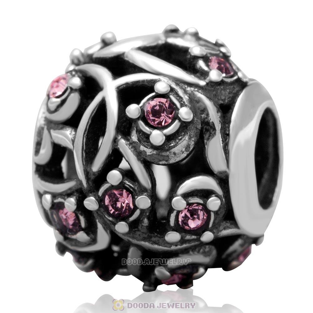 European Style Sterling Silver Lt Rose Austrian Crystal Bead 