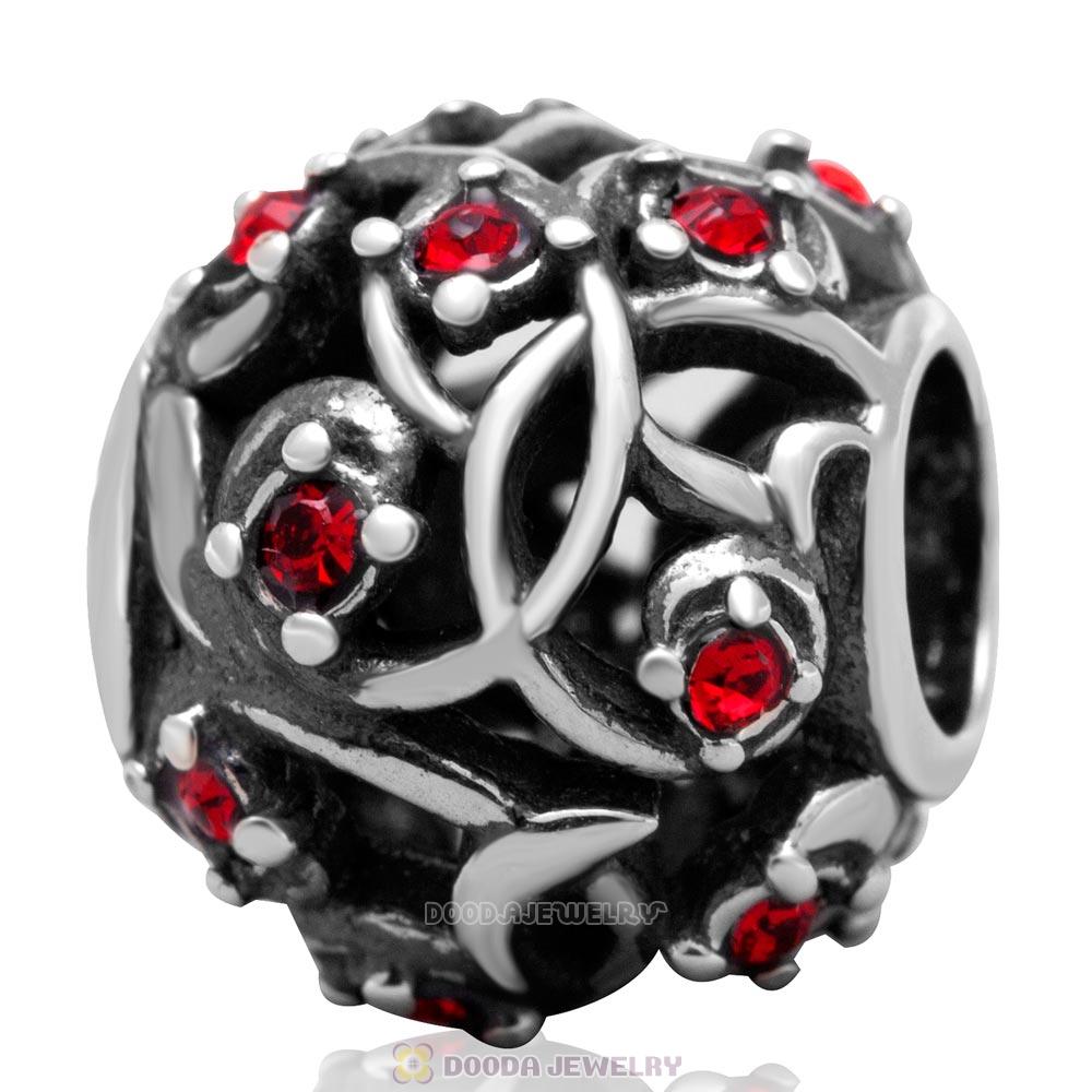 European Style Sterling Silver Lt Siam Austrian Crystal Bead 