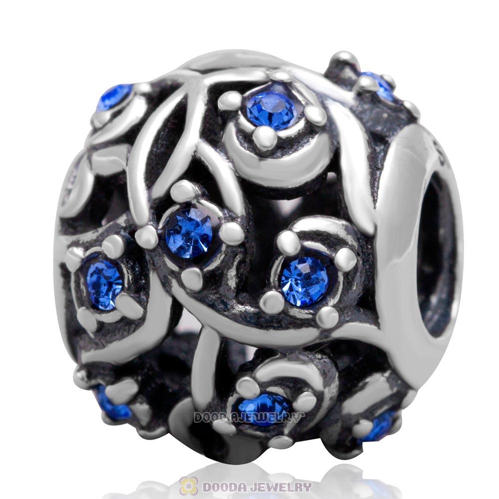European Style Sterling Silver Sapphire Austrian Crystal Bead 