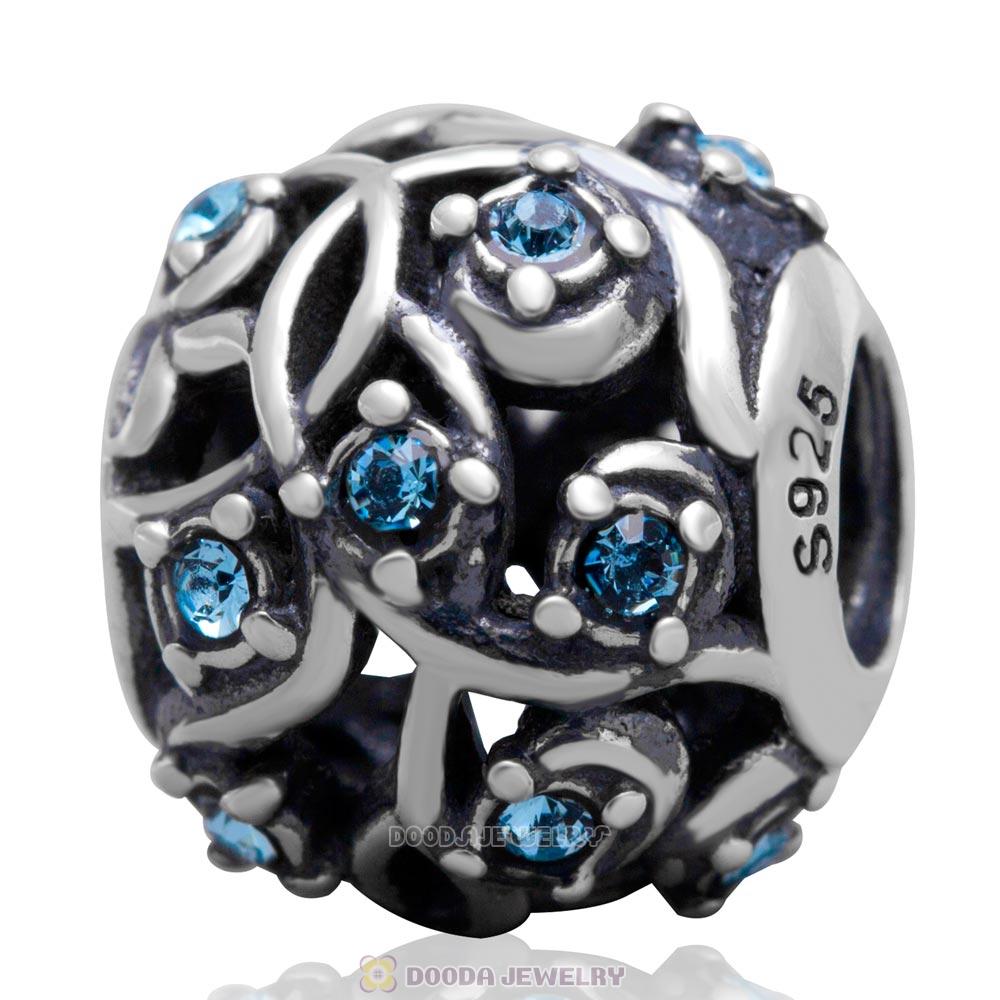 European Style Sterling Silver Aquamarine Austrian Crystal Bead 