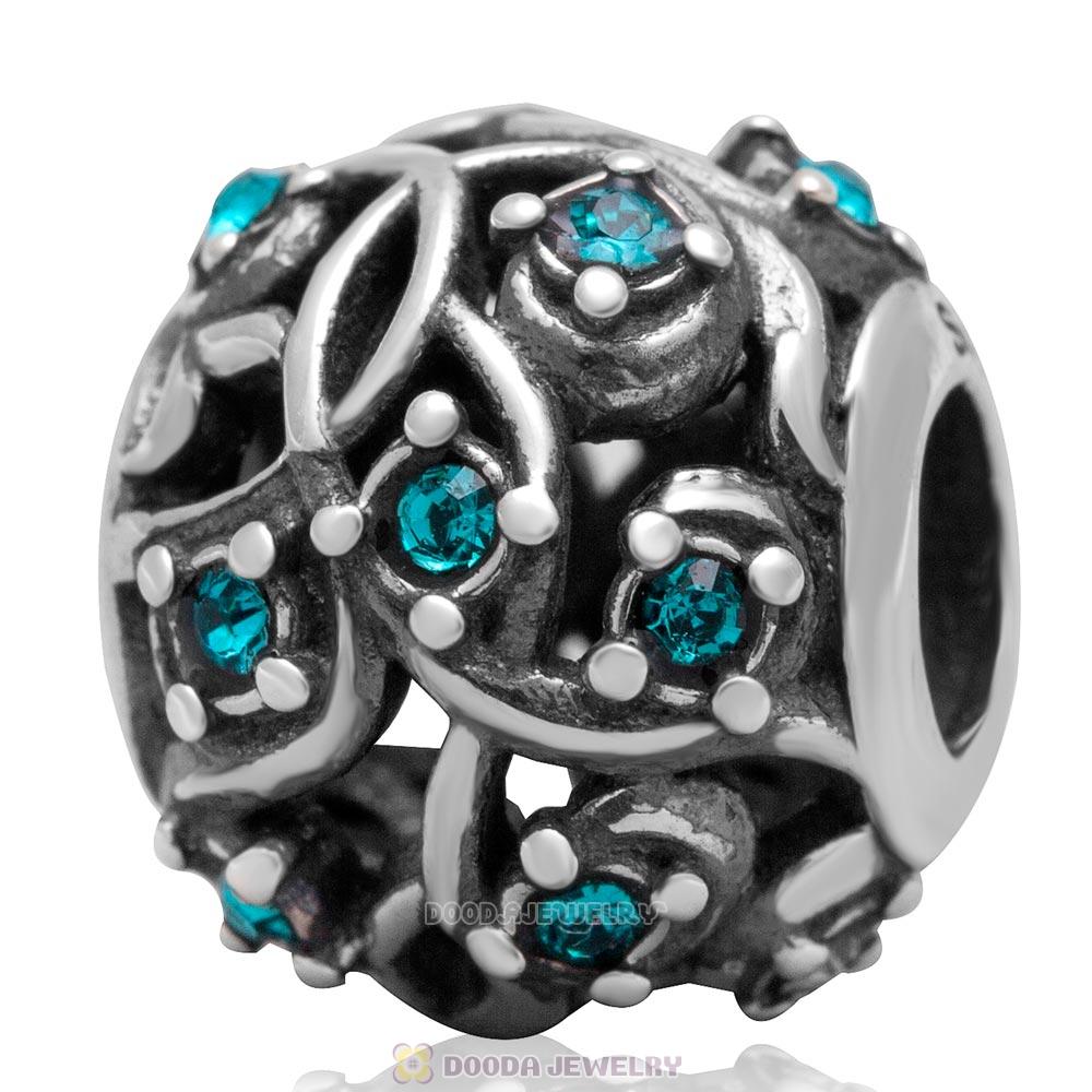 European Style Sterling Silver Blue Zircon Austrian Crystal Bead 