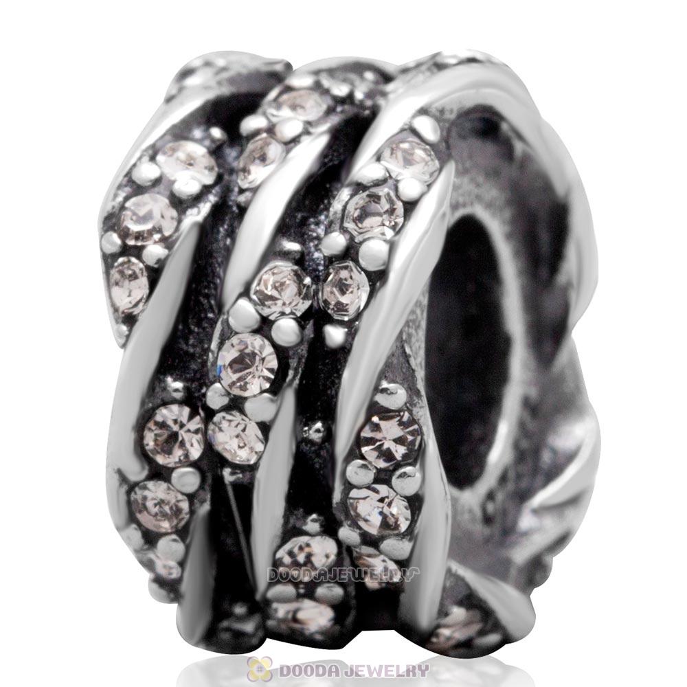 European Antique Sterling Silver Charm Bead with Pave Clear Australian Crystal