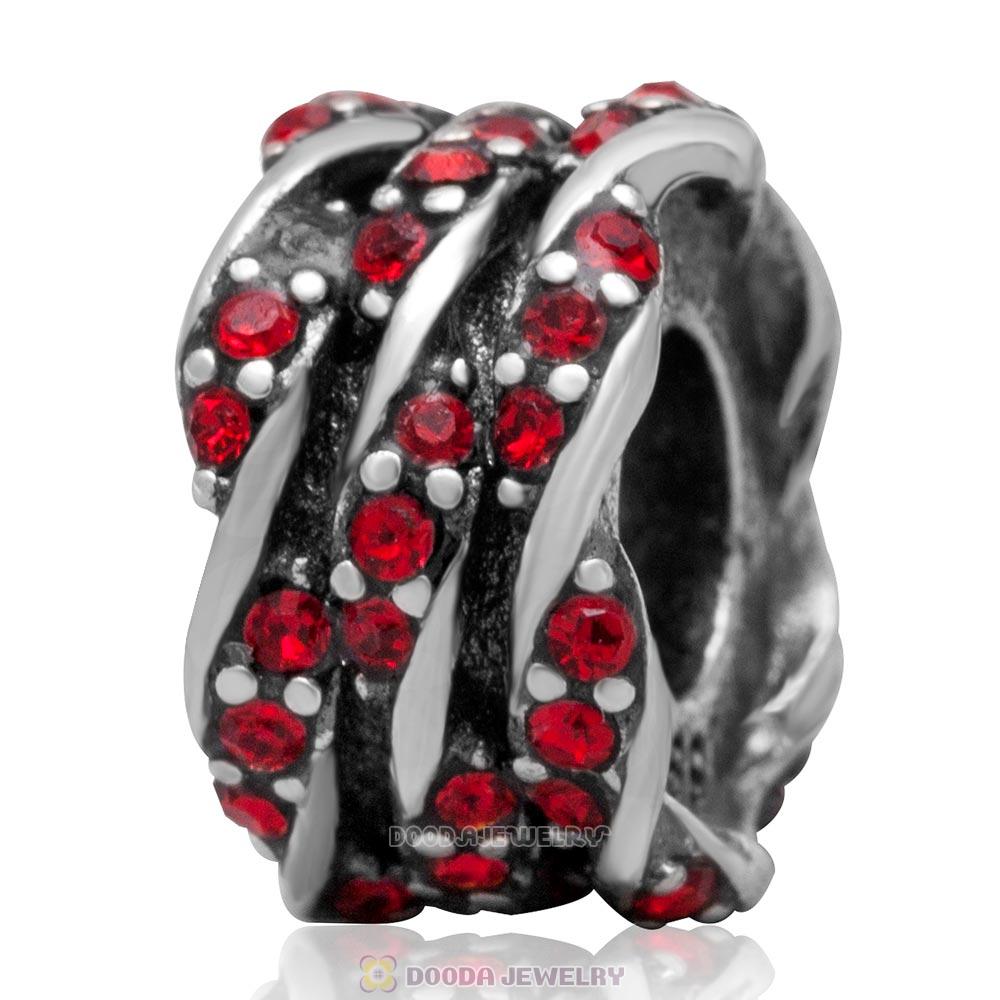 European Antique Sterling Silver Bead with Pave Lt Siam Australian Crystal