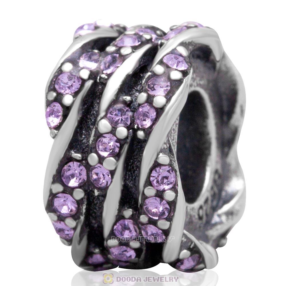 European Antique Sterling Silver Charm Bead with Pave Violet Australian Crystal
