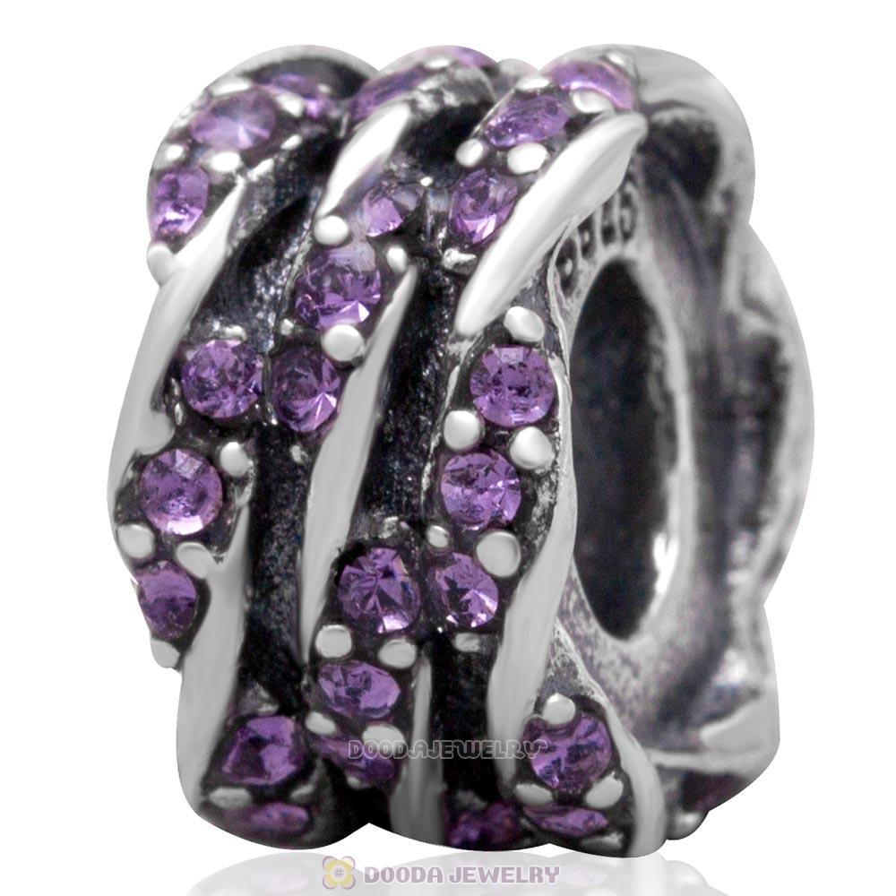 European Antique Sterling Silver Charm Bead with Pave Tanzanite Australian Crystal