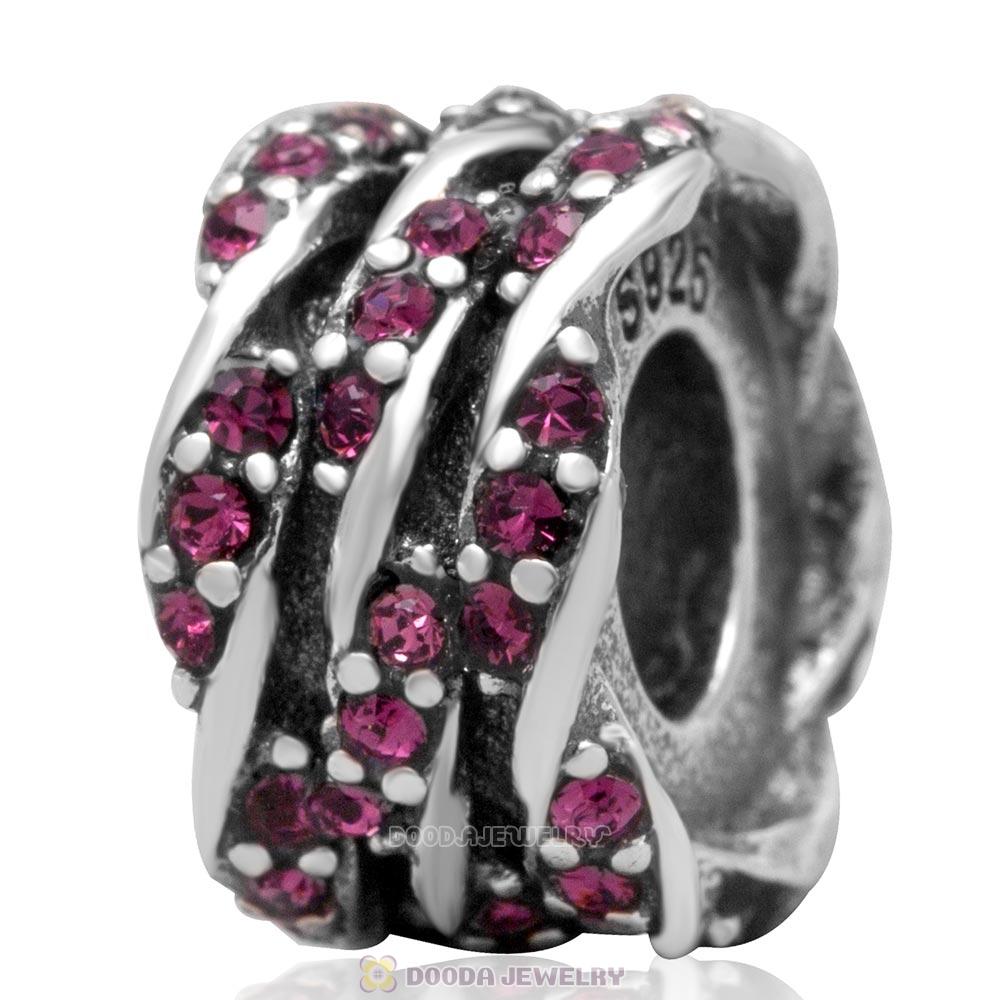 European Antique Sterling Silver Charm Bead with Pave Amethyst Australian Crystal