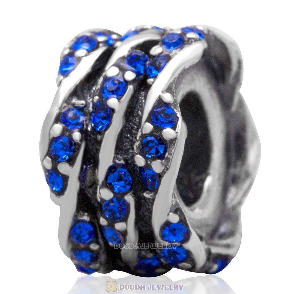 European Antique Sterling Silver Charm Bead with Pave Sapphire Australian Crystal